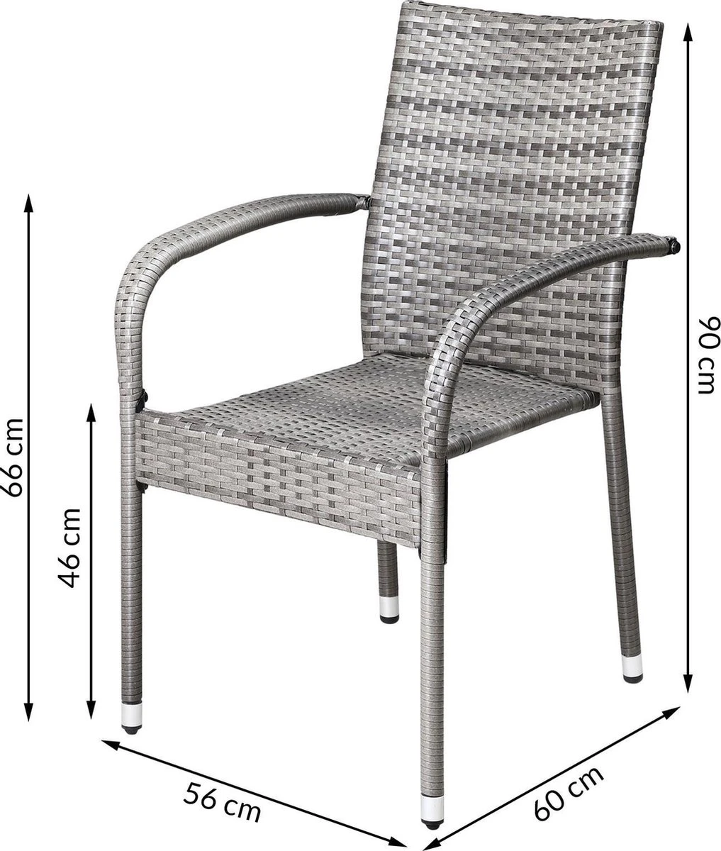 Casaria Polyrattan Tuinstoelen – 4 Stuks Stapelbaar – Grijs 9 Casaria Polyrattan Tuinstoelen – 4 Stuks Stapelbaar – Grijs - Afbeelding 7
