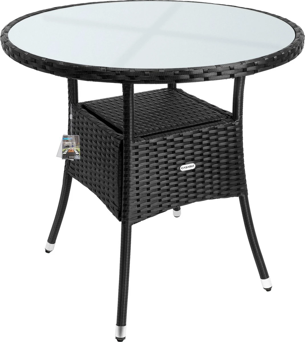 Casaria Polyrattan Bijzettafel 80cm Rond - 5mm Veiligheidsglas – Zwart 3 Casaria Polyrattan Bijzettafel 80cm Rond - 5mm Veiligheidsglas – Zwart