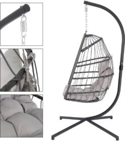 Pro Garden Lowander Hangstoel Egg 191x126x126- Schommelstoel Met Rattan Cocoon En Robuust Stalen Standaard Incl. Kussens - Volledig Inklapbaar - Lichtgrijs -Gardena Verkoop 1069x1200