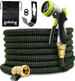 Goliving Tuinslang Flexibel - 30 Meter - Uitrekbare Tuinslang Sproeier - Tuinsproeier - Zwart - Acht Standen - Met Opbergtas