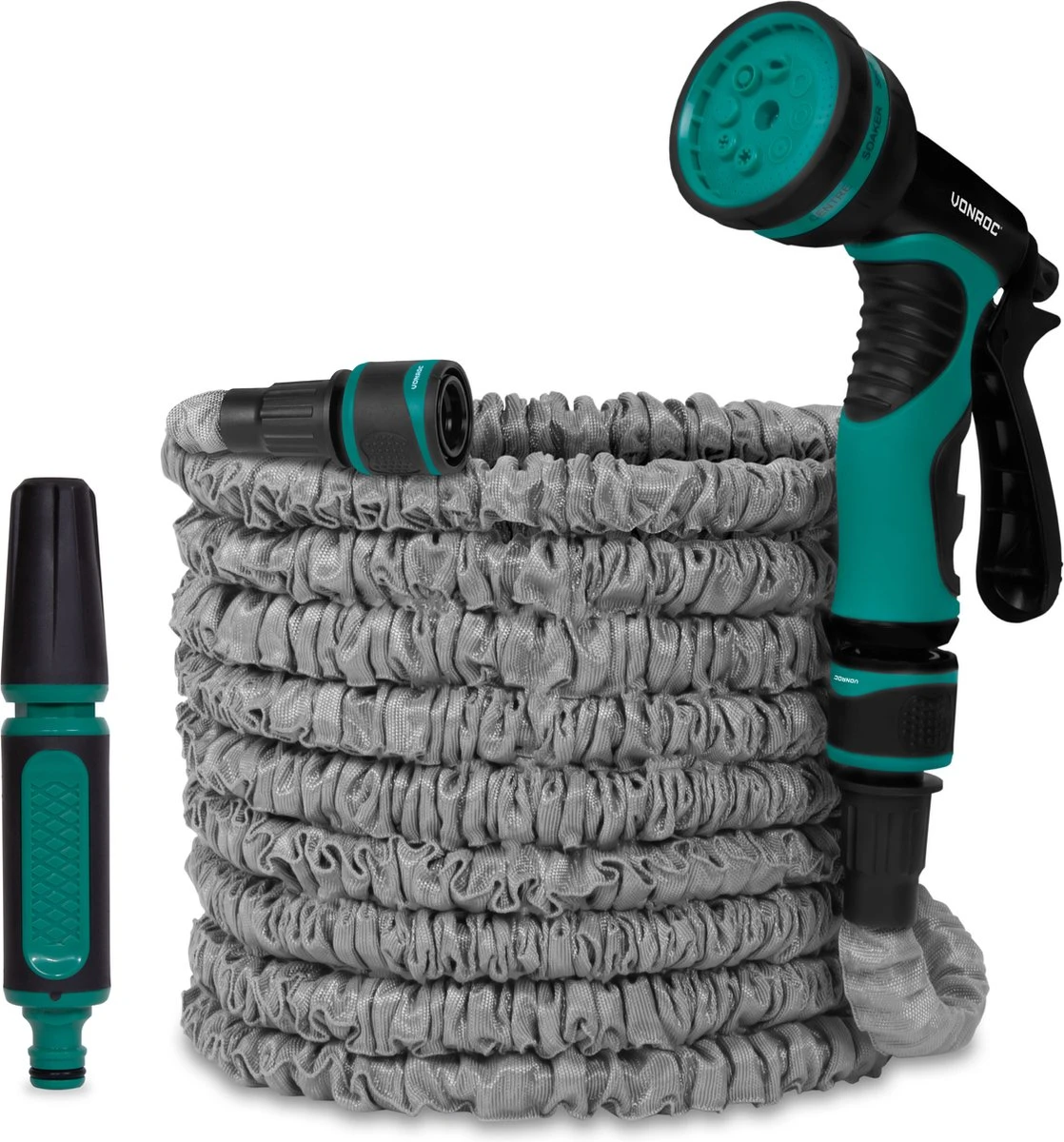 VONROC Tuinslang – Uitrekbare Tuinslang 20 Meter – Incl. Aansluitingen, Muursteun, Spuitstuk En Broespistool 3 VONROC Tuinslang – Uitrekbare Tuinslang 20 Meter – Incl. Aansluitingen, Muursteun, Spuitstuk En Broespistool