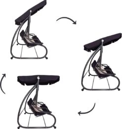 Springos Schommelbank | Linda-Schommel | 3-zits | Waterafstotend | Inclusief 2 Kussens | Verstelbare Luifel | 162 X 200 X 120 Cm | Zwart -Gardena Verkoop 1139x1200