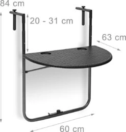 Relaxdays Balkontafel Inklapbaar, Balkon Tafel Rotan, Hangtafel Reling - Zwart -Gardena Verkoop 1149x1200