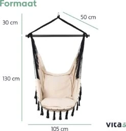 Vita5 XXL Hangstoel | Binnen&Buiten Hangnest | Incl. 2 Kussens En Boekenvak | Volwassenen&Kinderen | Hangmatstoel Tot 225kg | Beige -Gardena Verkoop 1159x1200 1
