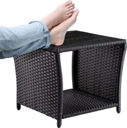 Casaria Polyrattan Bijzettafel - WPC Tafelblad 45x45x40cm – Zwart -Gardena Verkoop 1191x1200