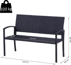 Outsunny Polyrotan Tuinbank 2-zits Parkbank Bank Staal Zwart 867-022 -Gardena Verkoop 1200x1093