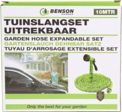 Benson - Tuinslang - Fexibel - 10 Meter - Tuinslang Met Koppeling - Spuitpistool - Groen -Gardena Verkoop 1200x1105 3