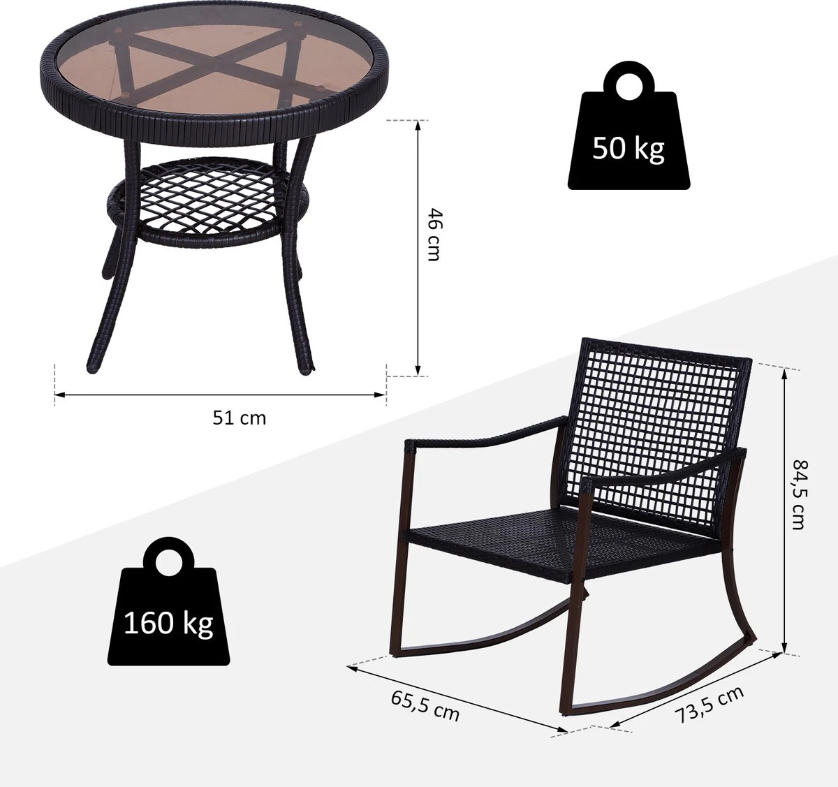 Outsunny Tuinset 7-delig Schommelstoel Set Zitgroep Met Kussens Rotan Bruin 863-030 11 Outsunny Tuinset 7-delig Schommelstoel Set Zitgroep Met Kussens Rotan Bruin 863-030 - Afbeelding 9
