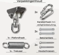 LFSY - Ophangsysteem - Universele Plafondhaak - Hangstoelen Binnen & Buiten - Ophanghaak – Bokszakken - Verandastoel - Zware Veer - RVS – 450kg – M8 -Gardena Verkoop 1200x1131 1