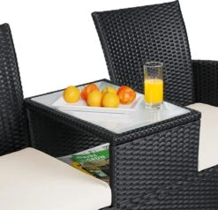 Casaria Polyrattan Tuinbank - Incl. Kussen - 143x55x88 Cm Zwart -Gardena Verkoop 1200x1155