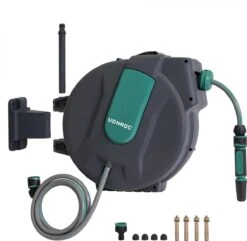 VONROC Automatische Slanghaspel – Incl. 25m Tuinslang, Aansluitslang, Spuitstuk, Koppelingen & Kraanaansluiting -Gardena Verkoop 1200x1170 3