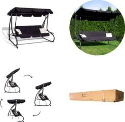 Springos Schommelbank | Linda-Schommel | 3-zits | Waterafstotend | Inclusief 2 Kussens | Verstelbare Luifel | 162 X 200 X 120 Cm | Zwart -Gardena Verkoop 1200x1171 1