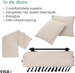 Vita5 XXL Hangstoel | Binnen&Buiten Hangnest | Incl. 2 Kussens En Boekenvak | Volwassenen&Kinderen | Hangmatstoel Tot 225kg | Beige -Gardena Verkoop 1200x1178 1