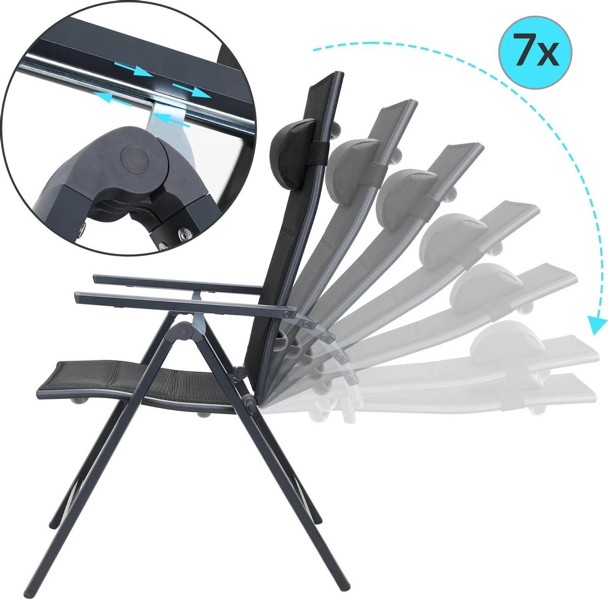 Casaria Tuinstoel Aluminium - 2 Stuks Inklapbaar - Antraciet 11 Casaria Tuinstoel Aluminium - 2 Stuks Inklapbaar - Antraciet - Afbeelding 9