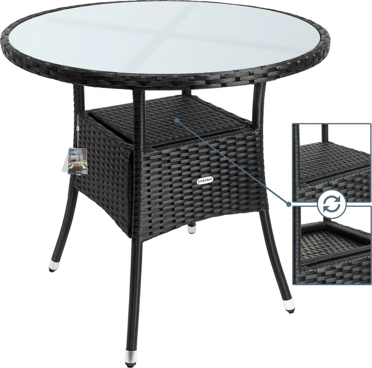 Casaria Polyrattan Bijzettafel 80cm Rond - 5mm Veiligheidsglas – Zwart 8 Casaria Polyrattan Bijzettafel 80cm Rond - 5mm Veiligheidsglas – Zwart - Afbeelding 6