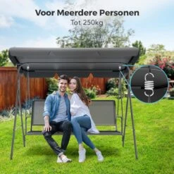 LifeGoods Schommelbank - 3-zits - Tot 250KG - Kantelbaar Dak - UV-bestendig Zonnescherm - 172x104x162cm - Grijs -Gardena Verkoop 1200x1200 116