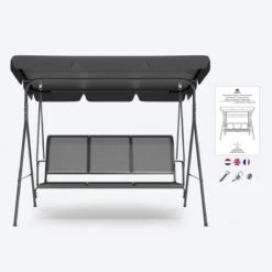 LifeGoods Schommelbank - 3-zits - Tot 250KG - Kantelbaar Dak - UV-bestendig Zonnescherm - 172x104x162cm - Grijs -Gardena Verkoop 1200x1200 118