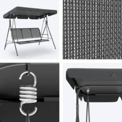 LifeGoods Schommelbank - 3-zits - Tot 250KG - Kantelbaar Dak - UV-bestendig Zonnescherm - 172x104x162cm - Grijs -Gardena Verkoop 1200x1200 119
