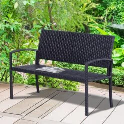 Outsunny Polyrotan Tuinbank 2-zits Parkbank Bank Staal Zwart 867-022 -Gardena Verkoop 1200x1200 140