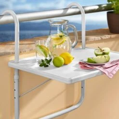 Luxe Inklapbare Balkontafel – 52 X 40 X 56cm – Wit – Hangend – Balkonbar – Balkontafels – Balkontafeltje – Hangtafel Balkon – Balcony Table – Voor Aan Het Balkon – Ophangbaar – Opklapbaar – Tafel – Inklapbaar – Buiten – Tafeltje – Klaptafel -Gardena Verkoop 1200x1200 257