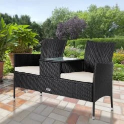 Casaria Polyrattan Tuinbank - Incl. Kussen - 143x55x88 Cm Zwart -Gardena Verkoop 1200x1200 29