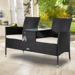 Casaria Polyrattan Tuinbank - Incl. Kussen - 143x55x88 Cm Zwart -Gardena Verkoop 1200x1200 30