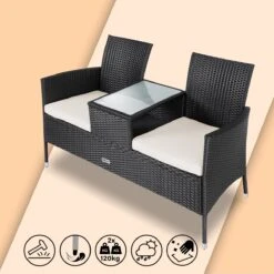 Casaria Polyrattan Tuinbank - Incl. Kussen - 143x55x88 Cm Zwart -Gardena Verkoop 1200x1200 31