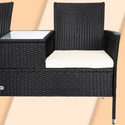 Casaria Polyrattan Tuinbank - Incl. Kussen - 143x55x88 Cm Zwart -Gardena Verkoop 1200x1200 32