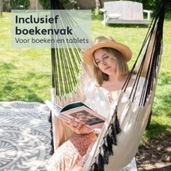 Vita5 XXL Hangstoel | Binnen&Buiten Hangnest | Incl. 2 Kussens En Boekenvak | Volwassenen&Kinderen | Hangmatstoel Tot 225kg | Beige -Gardena Verkoop 1200x1200 407