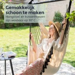 Vita5 XXL Hangstoel | Binnen&Buiten Hangnest | Incl. 2 Kussens En Boekenvak | Volwassenen&Kinderen | Hangmatstoel Tot 225kg | Beige -Gardena Verkoop 1200x1200 408