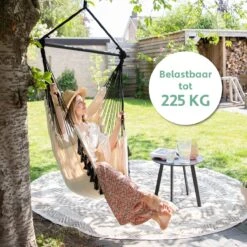 Vita5 XXL Hangstoel | Binnen&Buiten Hangnest | Incl. 2 Kussens En Boekenvak | Volwassenen&Kinderen | Hangmatstoel Tot 225kg | Beige -Gardena Verkoop 1200x1200 409