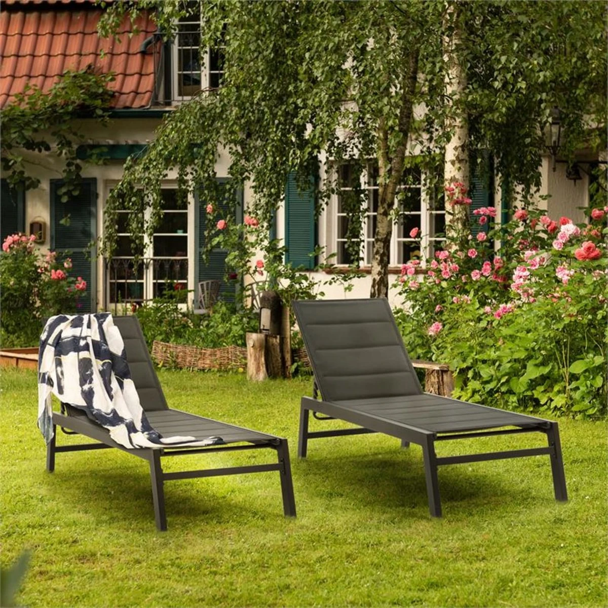 Blumfeldt Renazzo Lounge Ligstoel - Ligbed Voor De Tuin - Aluminium Tuinstoel - 6 Standen - Waterafstotend - Bekleding Van 70 % Pvc En 30 % Polyetheen - Zwart 7 Blumfeldt Renazzo Lounge Ligstoel - Ligbed Voor De Tuin - Aluminium Tuinstoel - 6 Standen - Waterafstotend - Bekleding Van 70 % Pvc En 30 % Polyetheen - Zwart - Afbeelding 5