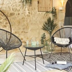 Set Van 2 Design Stoelen Ei-vormig - Acapulco Zwart - Stoelen 4 Poten Retro Design, Plastic Koorden, Binnen/buiten -Gardena Verkoop 1200x1200 490