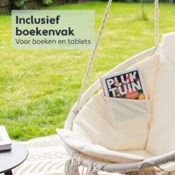 Vita5 Macramé Hangstoel - Voor Binnen En Buiten - Zonder Standaard - Incl. Kussen, Boekenvak En Beschermhoes - Tot 150kg - Beige -Gardena Verkoop 1200x1200 550