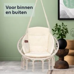 Vita5 Macramé Hangstoel - Voor Binnen En Buiten - Zonder Standaard - Incl. Kussen, Boekenvak En Beschermhoes - Tot 150kg - Beige -Gardena Verkoop 1200x1200 553