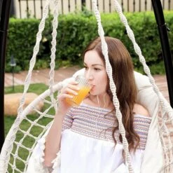 Hangstoel, Hangschommel, Hangstoel Met Een Dik Kussen, Tot 120 Kg Belastbaar, Voor Tuin, Balkon, Woonkamer, Terras, Scandinavische Stijl, Modern, Beige HMDC042M01 -Gardena Verkoop 1200x1200 576