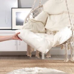 Hangstoel, Hangschommel, Hangstoel Met Een Dik Kussen, Tot 120 Kg Belastbaar, Voor Tuin, Balkon, Woonkamer, Terras, Scandinavische Stijl, Modern, Beige HMDC042M01 -Gardena Verkoop 1200x1200 578