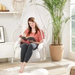 Hangstoel, Hangschommel, Hangstoel Met Een Dik Kussen, Tot 120 Kg Belastbaar, Voor Tuin, Balkon, Woonkamer, Terras, Scandinavische Stijl, Modern, Beige HMDC042M01 -Gardena Verkoop 1200x1200 579