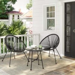 Songmics Balkonmeubilair, Tuinmeubelset, Set Van 3, Zitgroep, Terrasmeubilair, Glazen Tafelblad, 2 Stoelen, Voor Binnen En Buiten, Voor Patio, Tuin, Balkon, Buiten, Zwart GGF013B02 -Gardena Verkoop 1200x1200 703