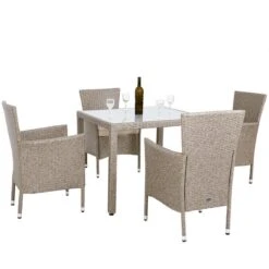 Casaria Polyrattan Tuinset - 4 Stoelen & Tafel 90x90 Cm - Beige Grijs -Gardena Verkoop 1200x1200 707