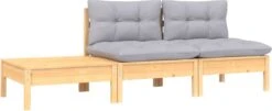 VidaXL 3-delige Loungeset Met Grijze Kussens Massief Grenenhout -Gardena Verkoop 1200x491