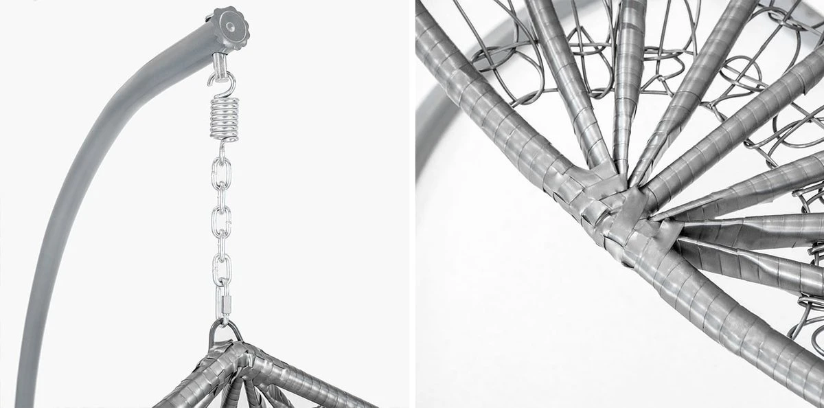 Hangstoel - Ei Stoel - Met Grijze Standaard & Kussens - Tot 125kg 8 Hangstoel - Ei Stoel - Met Grijze Standaard & Kussens - Tot 125kg - Afbeelding 6