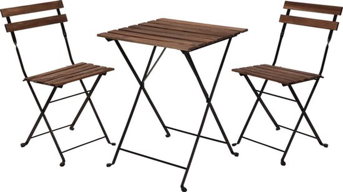 Wooners® Bistroset - Tuintafel Met Twee Stoelen - Metaal En Hout - Zwart 4 Wooners® Bistroset - Tuintafel Met Twee Stoelen - Metaal En Hout - Zwart - Afbeelding 2