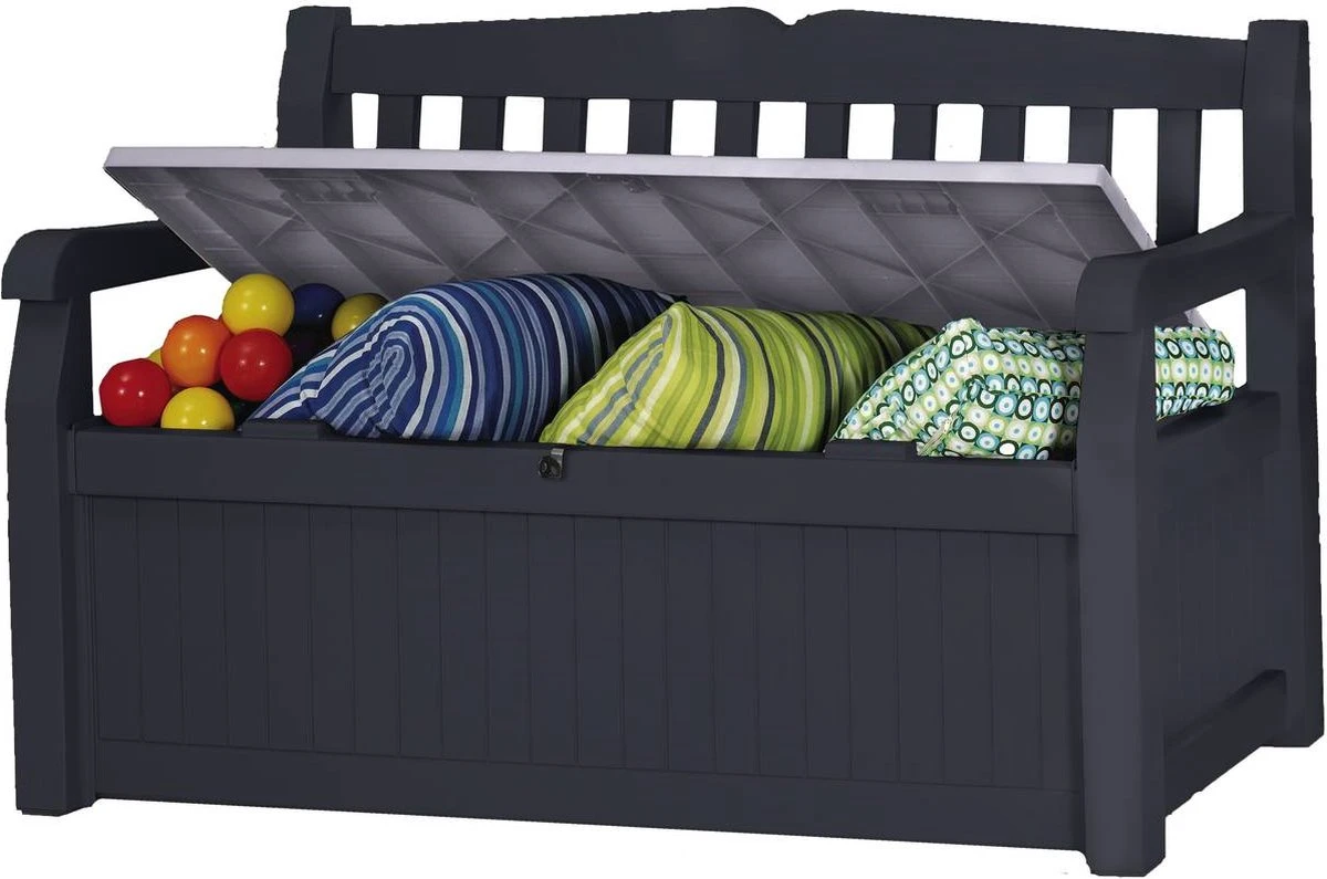 Keter Eden Garden Bench Opbergbank - 265L - 140x60x84cm - Zwart/Grijs 3 Keter Eden Garden Bench Opbergbank - 265L - 140x60x84cm - Zwart/Grijs