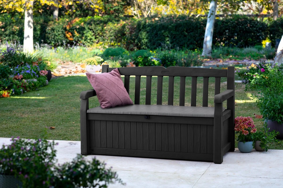 Keter Eden Garden Bench Opbergbank - 265L - 140x60x84cm - Zwart/Grijs 6 Keter Eden Garden Bench Opbergbank - 265L - 140x60x84cm - Zwart/Grijs - Afbeelding 4