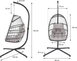 Pro Garden Lowander Hangstoel Egg 191x126x126- Schommelstoel Met Rattan Cocoon En Robuust Stalen Standaard Incl. Kussens - Volledig Inklapbaar - Lichtgrijs -Gardena Verkoop 1200x943