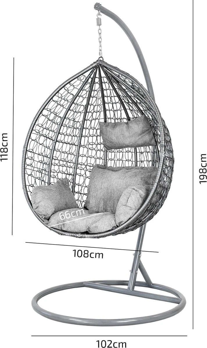 Hangstoel - Ei Stoel - Met Grijze Standaard & Kussens - Tot 125kg 6 Hangstoel - Ei Stoel - Met Grijze Standaard & Kussens - Tot 125kg - Afbeelding 4