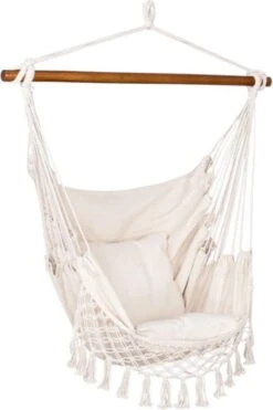 Springos Hangstoel | Binnen & Buiten | Met 2 Kussens | Boekenvak | Ook Voor Kinderen | Belastbaar Tot 150 Kg | Wit -Gardena Verkoop 800x1200 14