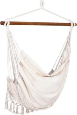 Springos Hangstoel | Binnen & Buiten | Met 2 Kussens | Boekenvak | Ook Voor Kinderen | Belastbaar Tot 150 Kg | Wit -Gardena Verkoop 806x1200