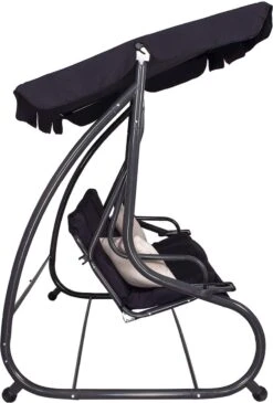 Springos Schommelbank | Linda-Schommel | 3-zits | Waterafstotend | Inclusief 2 Kussens | Verstelbare Luifel | 162 X 200 X 120 Cm | Zwart -Gardena Verkoop 813x1200